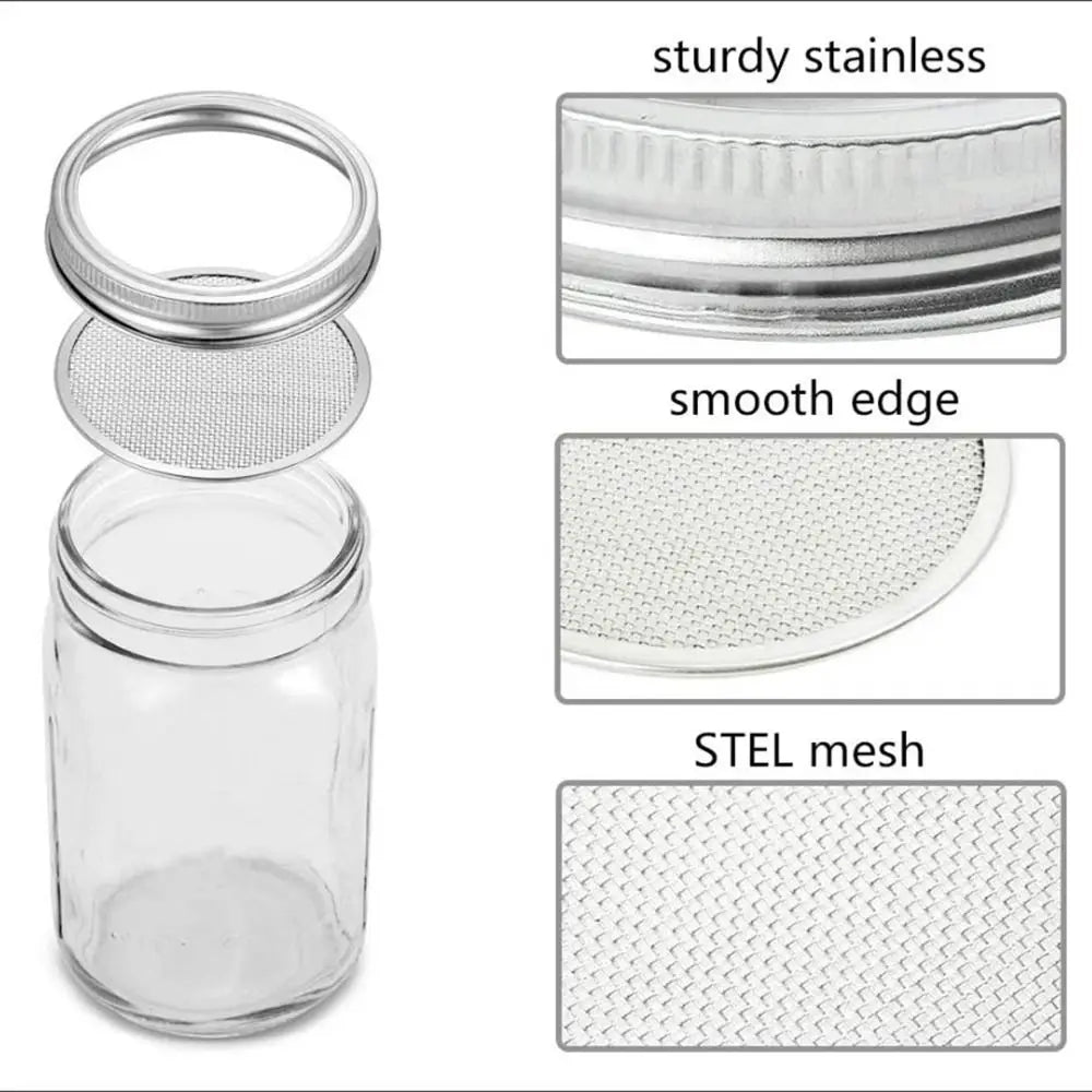 VitaKeim Sprouting Jar Set | Stainless Steel Strainer Lid | For Fresh Sprouts at Home | 16oz & 32oz