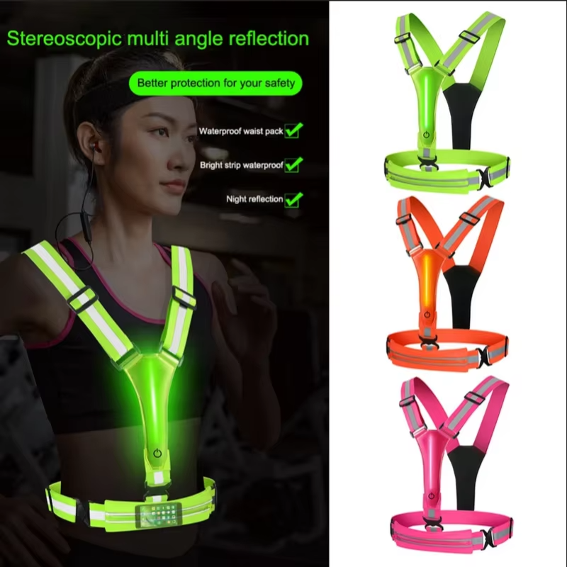 LED Reflective Safety Vest with Adjustable Straps and USB Rechargeable Lights