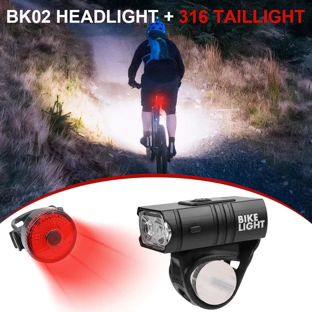 USB Rechargeable LED Bike Light Set – Waterproof Bike Headlight and Tail Light with Multiple Modes for Safety and Visibility