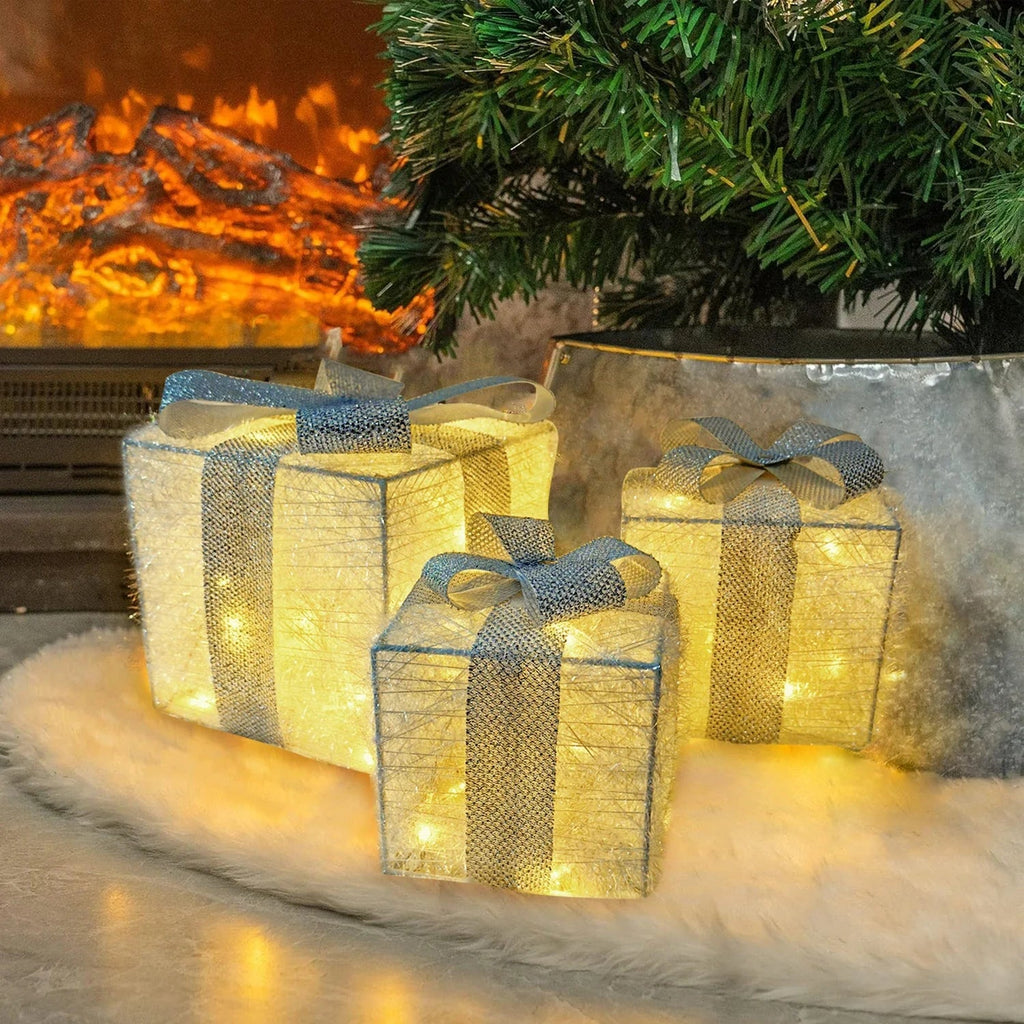 Set of 3 LED Gift Box Decorations for Indoor and Outdoor Use