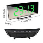 LED curved screen digital alarm clock with USB charging