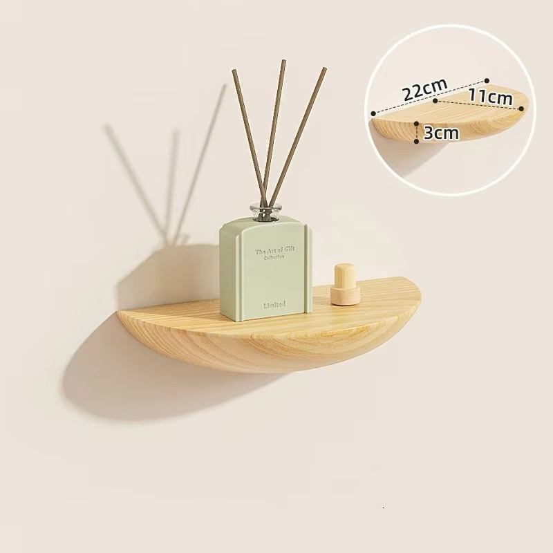 Half-Round Wooden Floating Shelf - Modern Wall-Mounted Display for Home & Bathroom