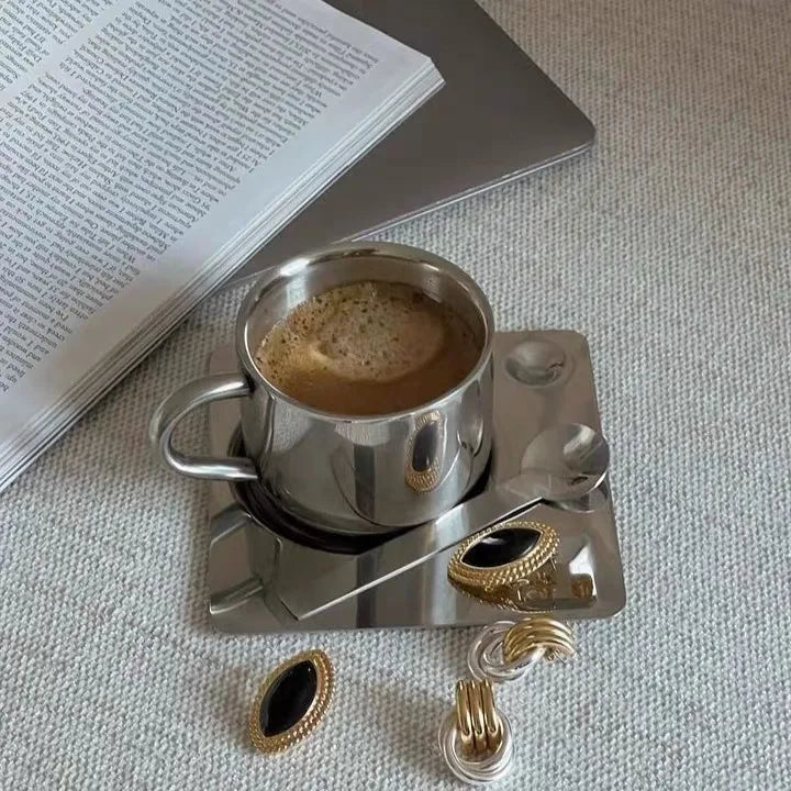 Stainless Steel Coffee Cup and Tray