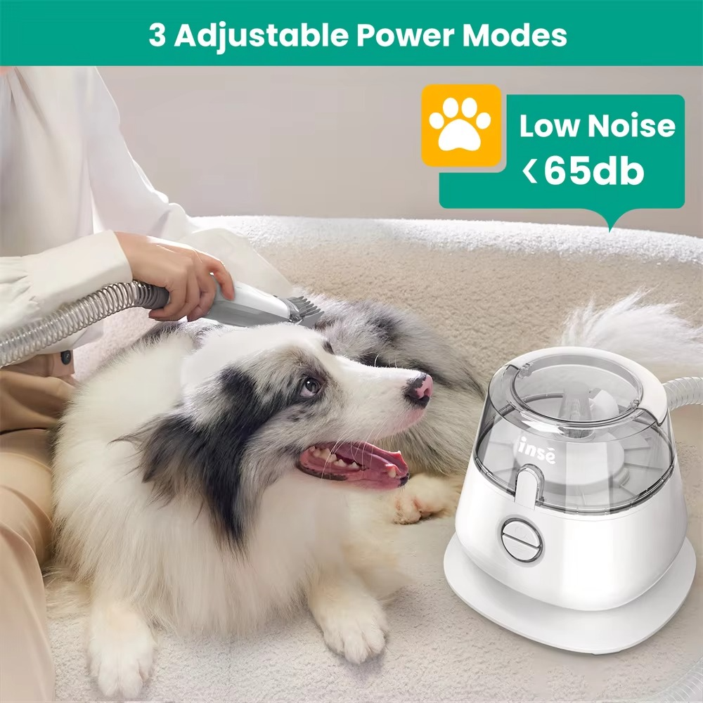 5-in-1 Dog Grooming Vacuum Kit – Low Noise Pet Hair Remover with Deshedding Tools & Dust Cup