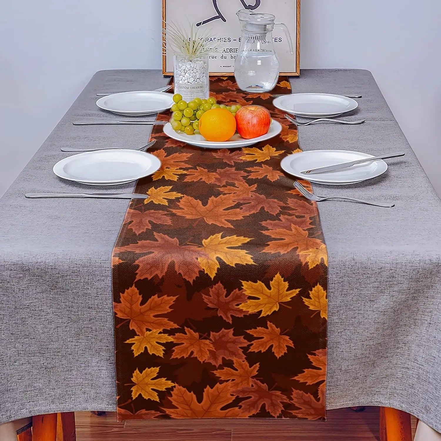 Autumna LeafRunner Table Runner Linen | Maple Leaf Autumn Decor | Washable & Durable | 150–200 × 33 cm