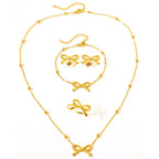 Feminine Bow Satellite Chain Necklace, Bracelet, Earrings, and Ring Set