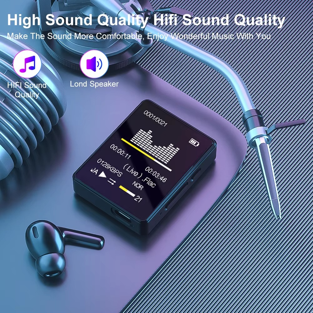 Portable Bluetooth MP3 Player with HiFi Stereo, Mini MP4 Video Playback, LED Screen and Voice Recording