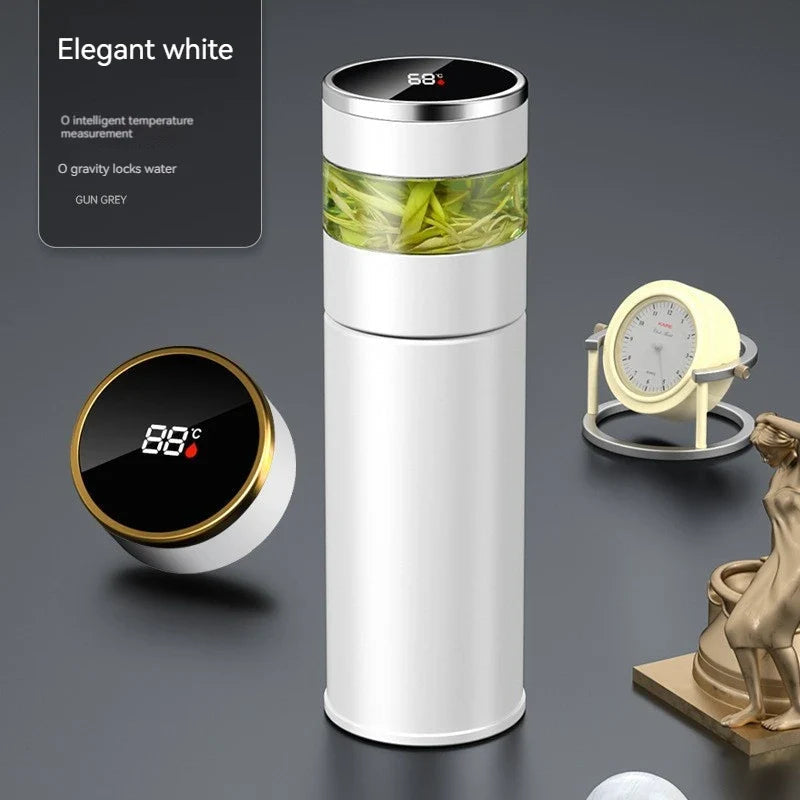ThermoBrew | Insulated bottle with LED temperature display & tea strainer | 450 ml | Stainless steel 304 | Black