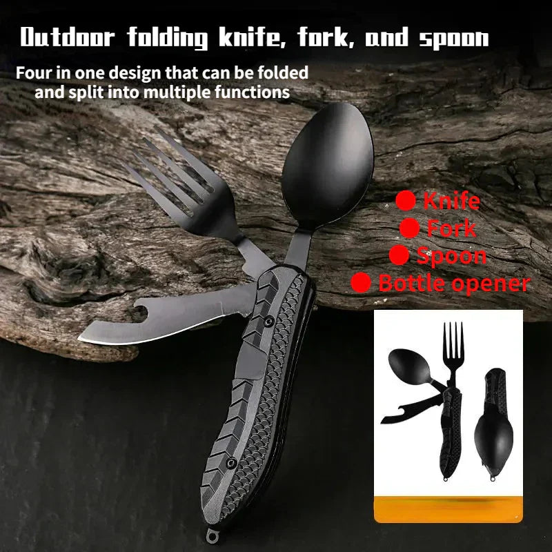 TrailTool 3-in-1 Cutlery | Foldable & Durable | Stainless Steel with Handle | For Camping & Outdoor