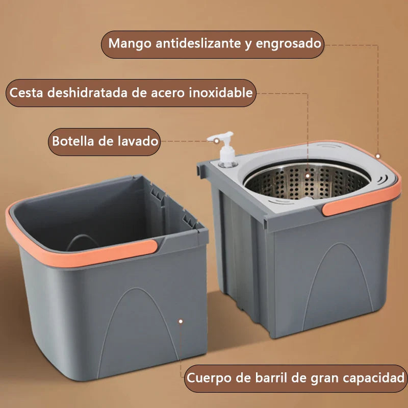 Dual chamber mop with double chamber bucket | 138 cm stainless steel handle | 360° swivel head | For tiles, wood & laminate