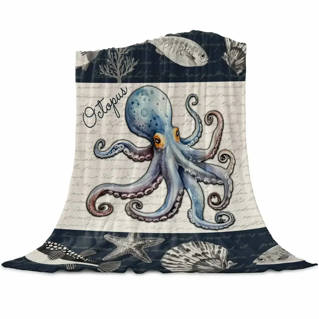 Octopus Shell Starfish Throw Blanket