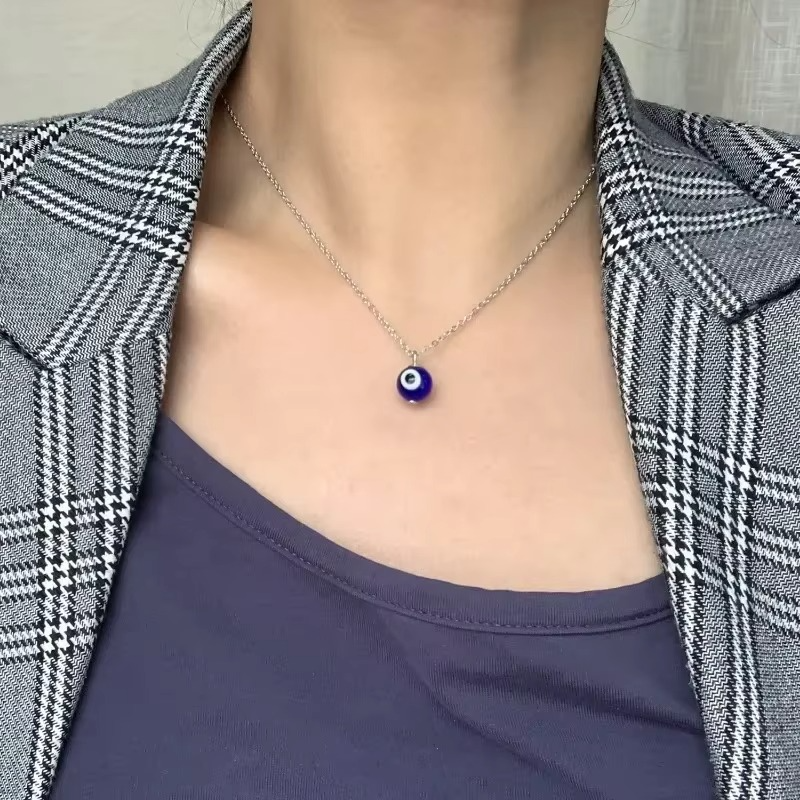 Blue Evil Eye Clavicle Necklace in Stainless Steel