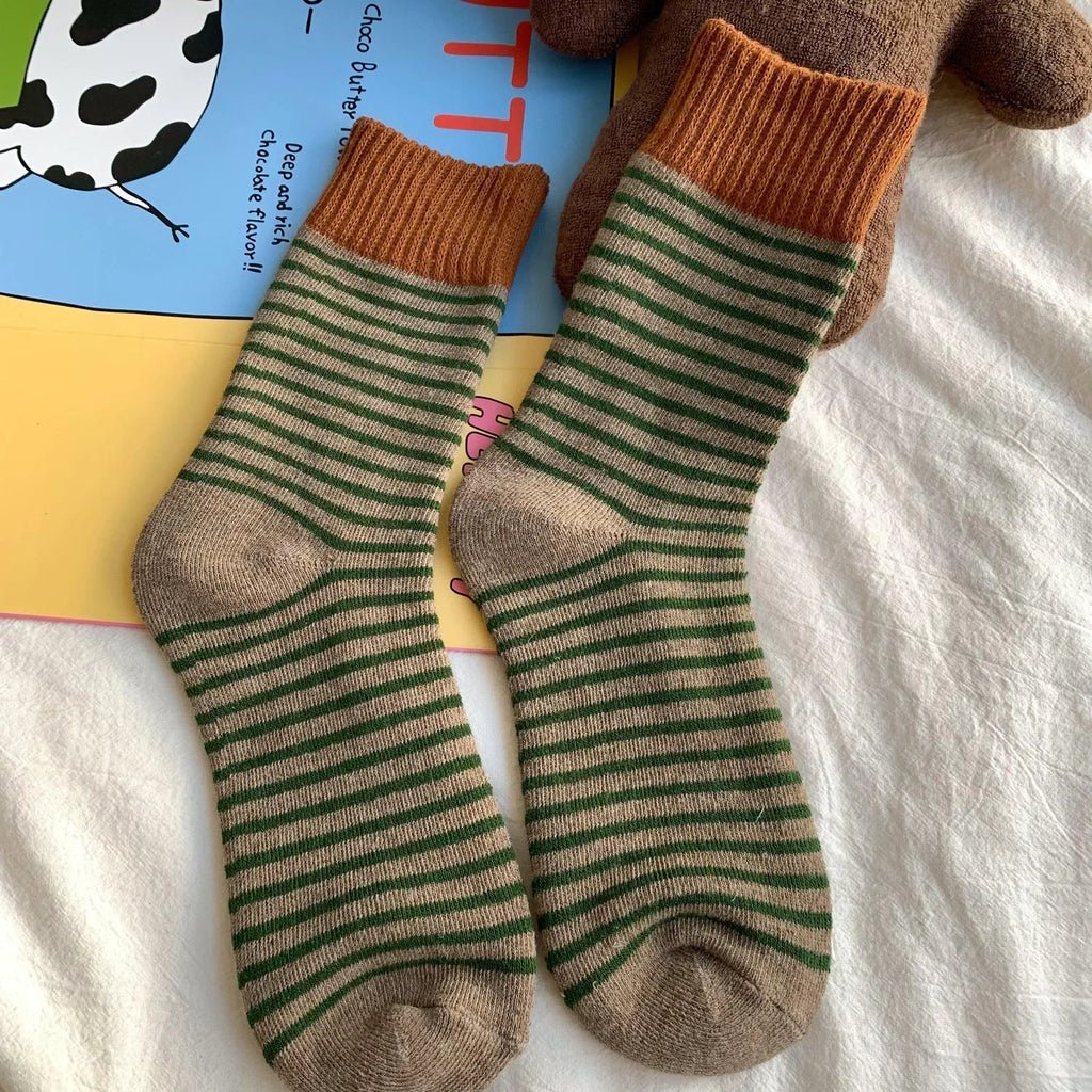 WollHerz Women's Wool Socks | Autumn & Winter | Thick & Warm | Ribbed Design | Solid & Stripes
