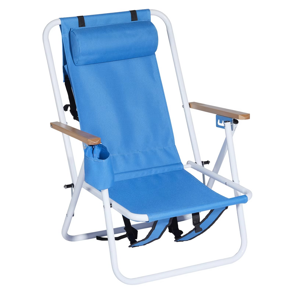 2-Pack Foldable High-Strength Beach Chairs with Adjustable Headrest – Blue