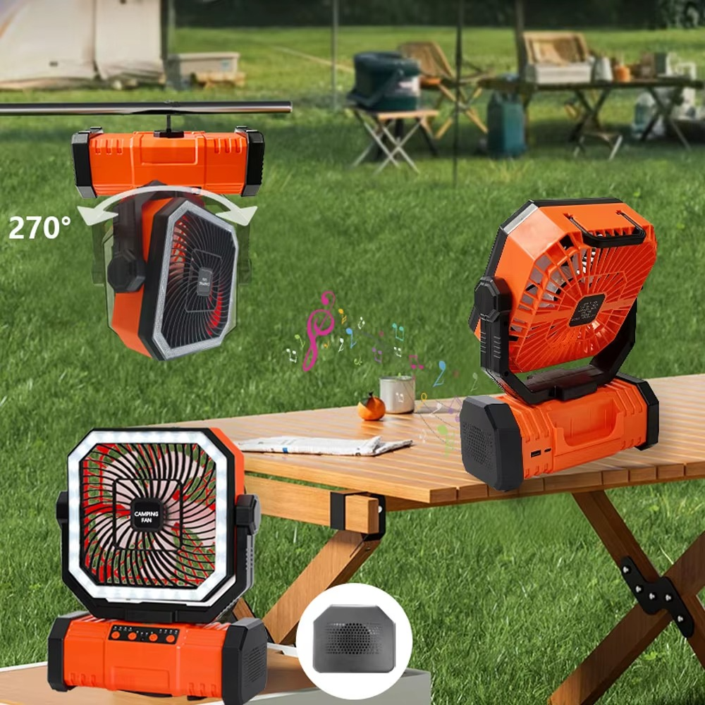 Rechargeable Camping Fan with 20000mAh Battery, 4 Speeds and LED Lantern