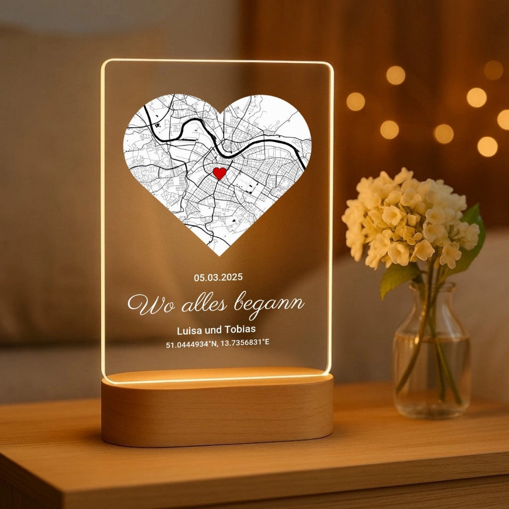 LichtZauber Night Light | Personalized LED Night Light with Wooden Base for a Cozy Atmosphere