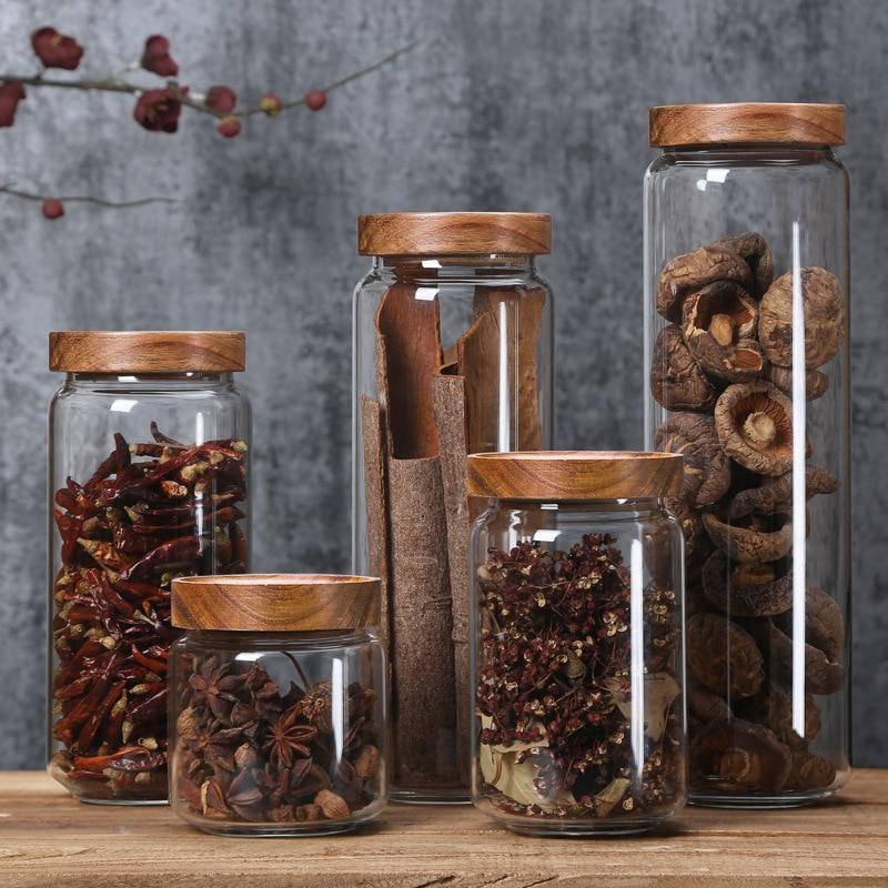 Stackable Acacia Glass Storage Containers Airtight for Kitchen Organization
