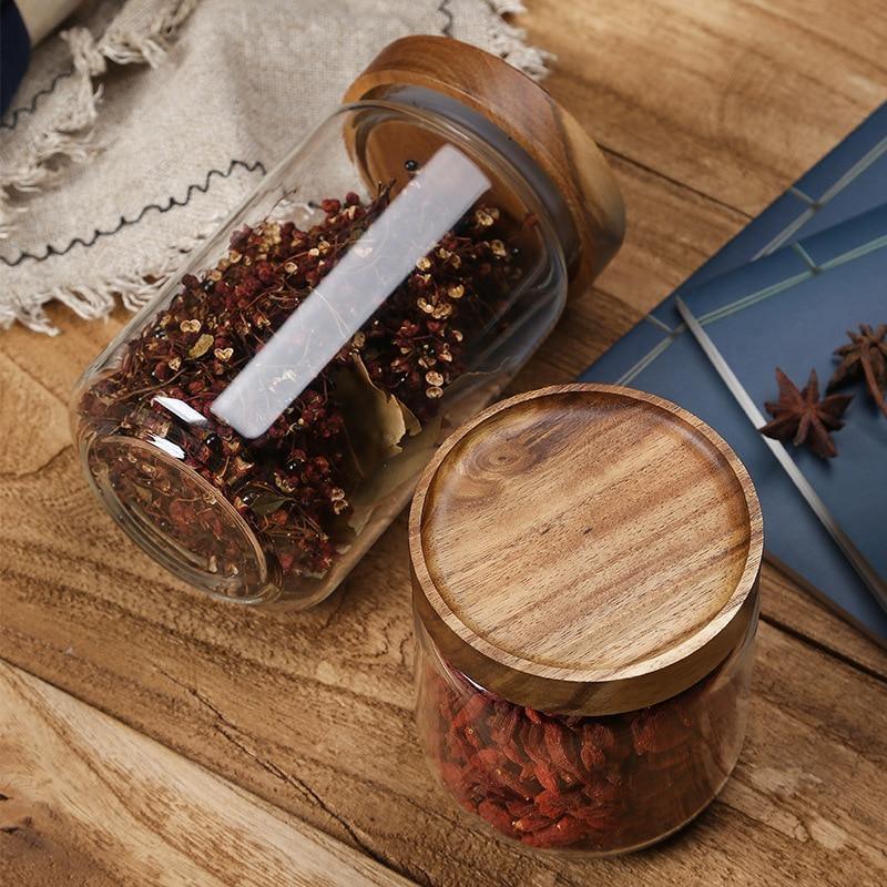 Stackable Acacia Glass Storage Containers Airtight for Kitchen Organization