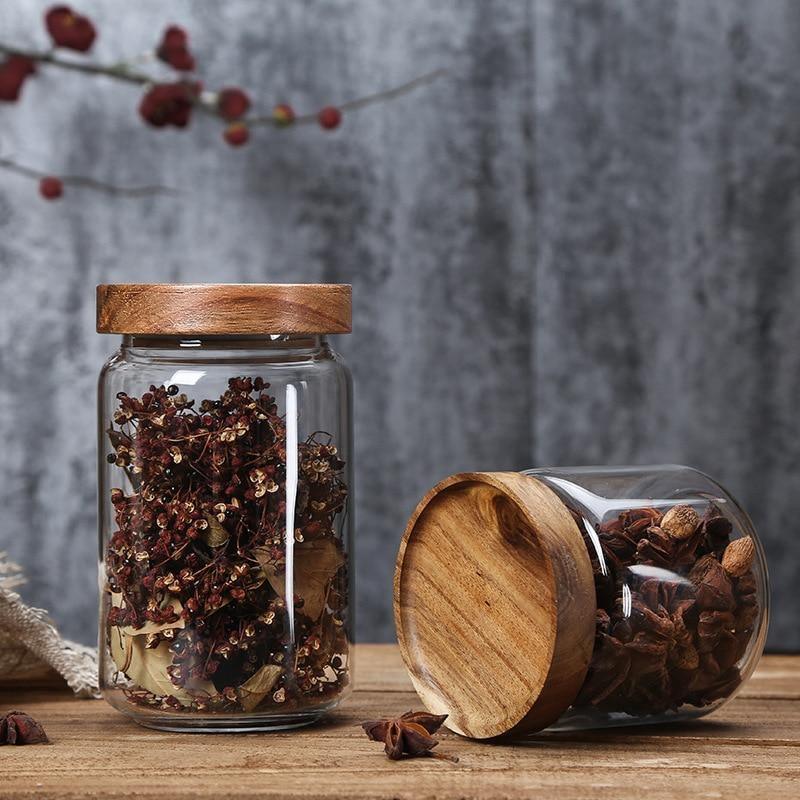 Stackable Acacia Glass Storage Containers Airtight for Kitchen Organization