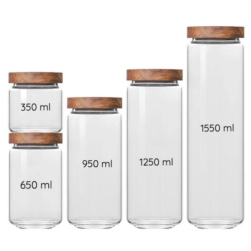 Stackable Acacia Glass Storage Containers Airtight for Kitchen Organization