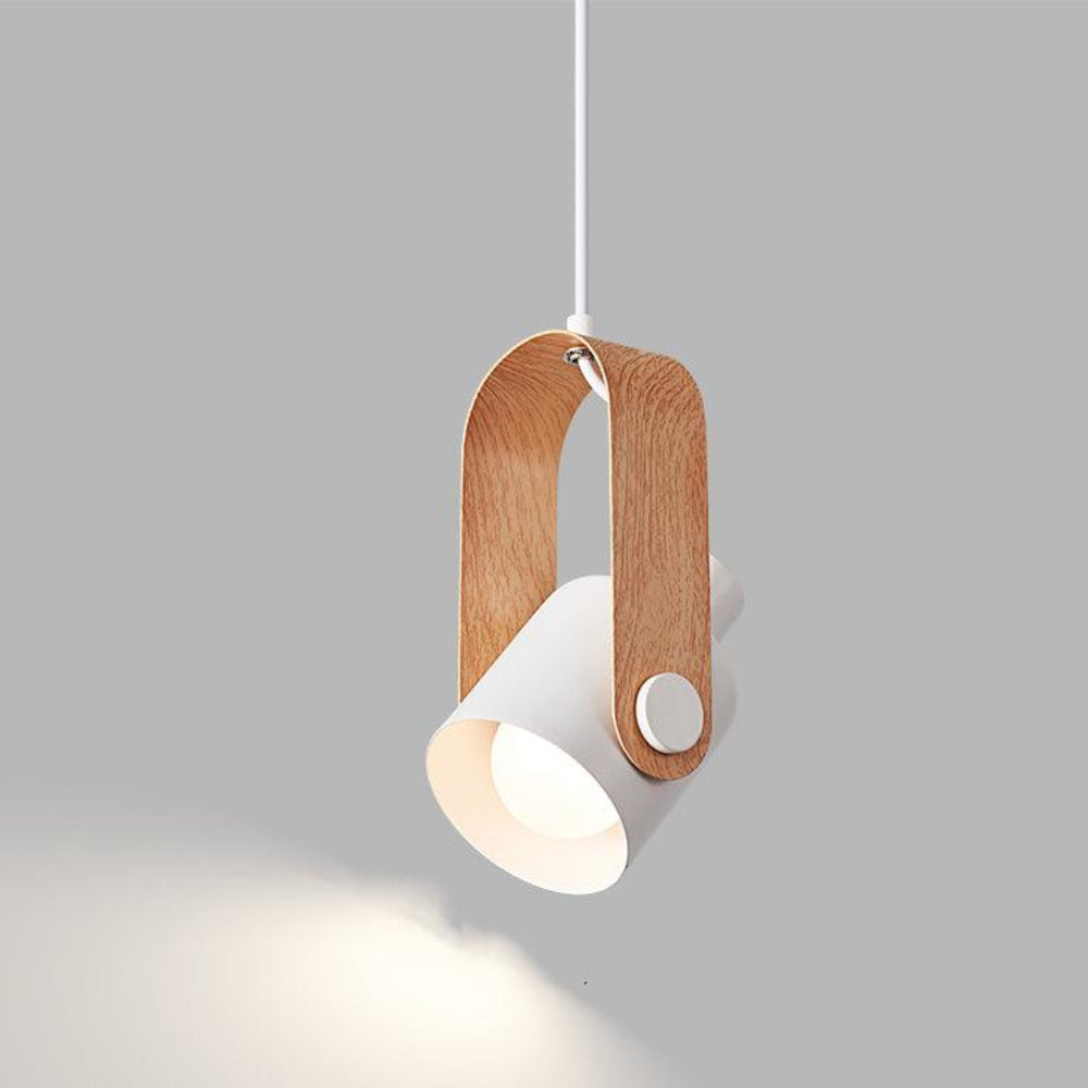 Scandinavian Metal Pendant Lamp with Wood-Look Finish and E27 LED Socket