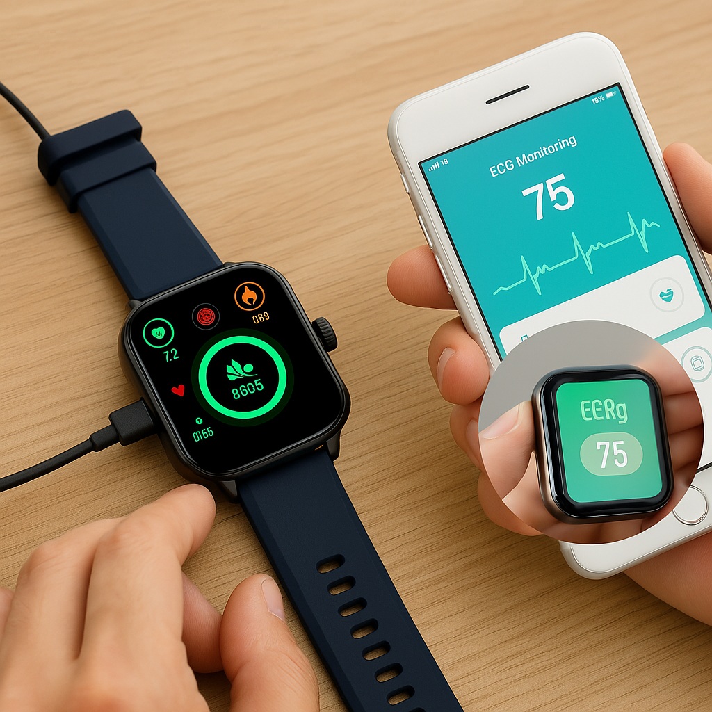 Smartwatch for Health & Fitness – EKG, Blood Pressure, Heart Rate Measurement – Compatible with iOS & Android