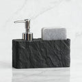Efficient soap dispenser with a space-saving sponge holder