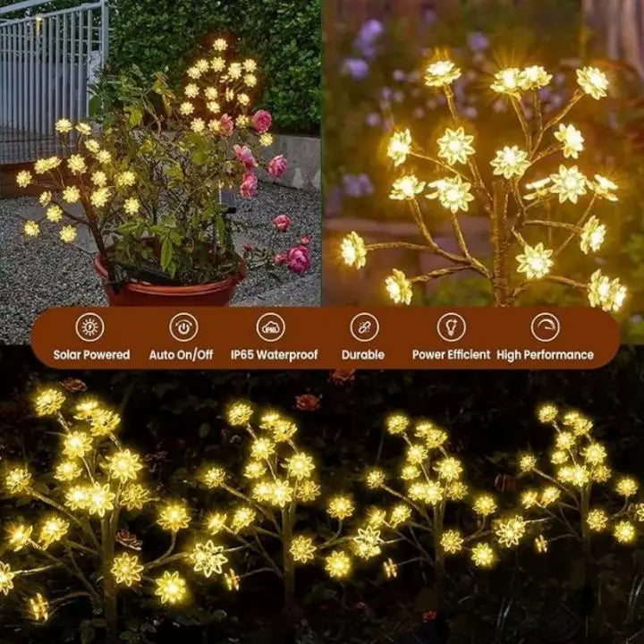 Solar Cherry Blossom Lights | Waterproof LED Decor for Outdoors