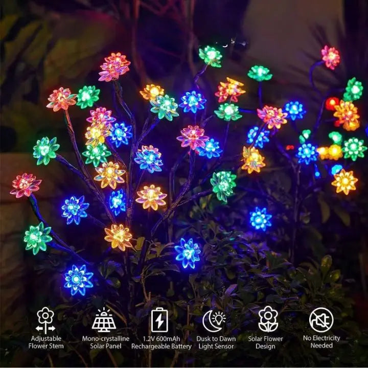 Solar Cherry Blossom Lights | Waterproof LED Decor for Outdoors