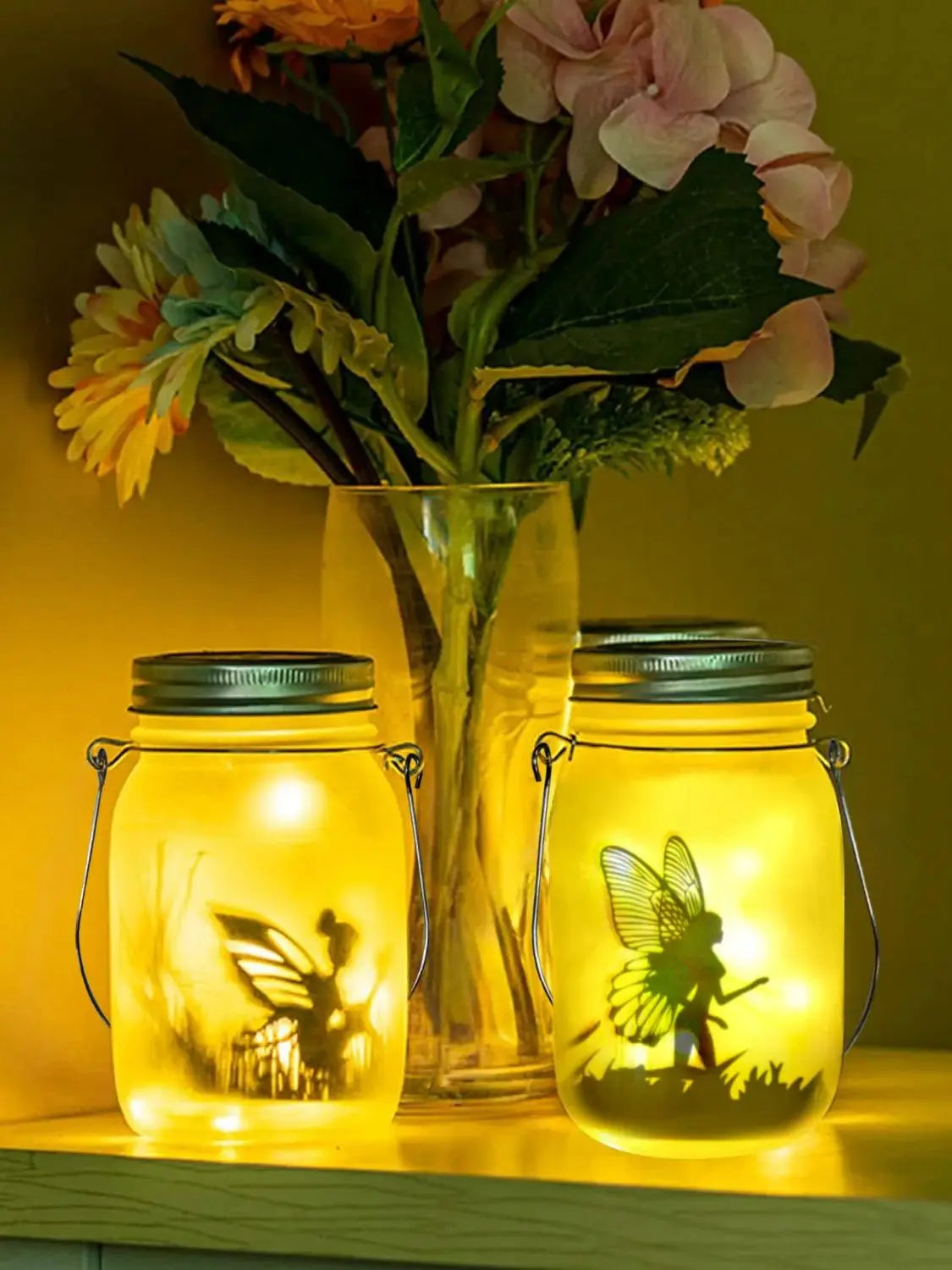 Glass Fairy Lamp - Solar Mason Jar Lantern, IP65 Waterproof Outdoor Hanging Light