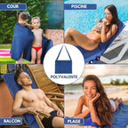 Towel with pockets & non-slip grip for deckchairs