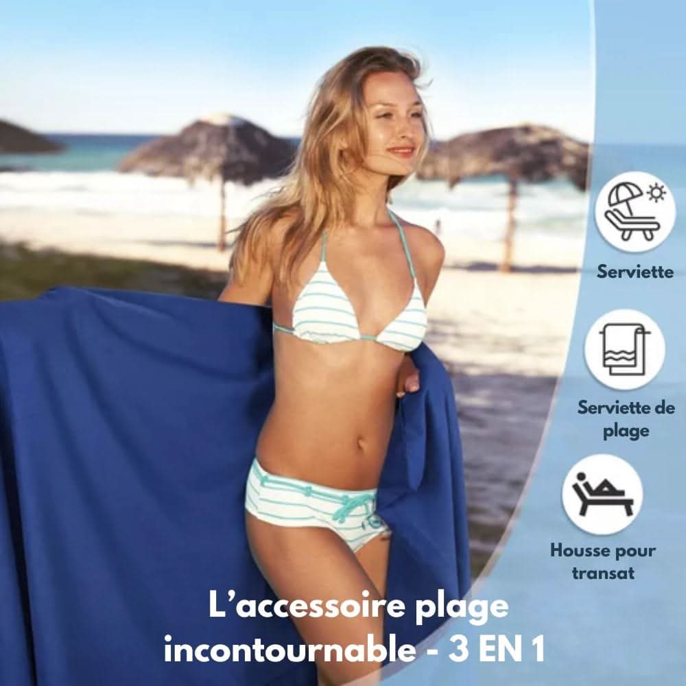 Towel with pockets & non-slip grip for deckchairs