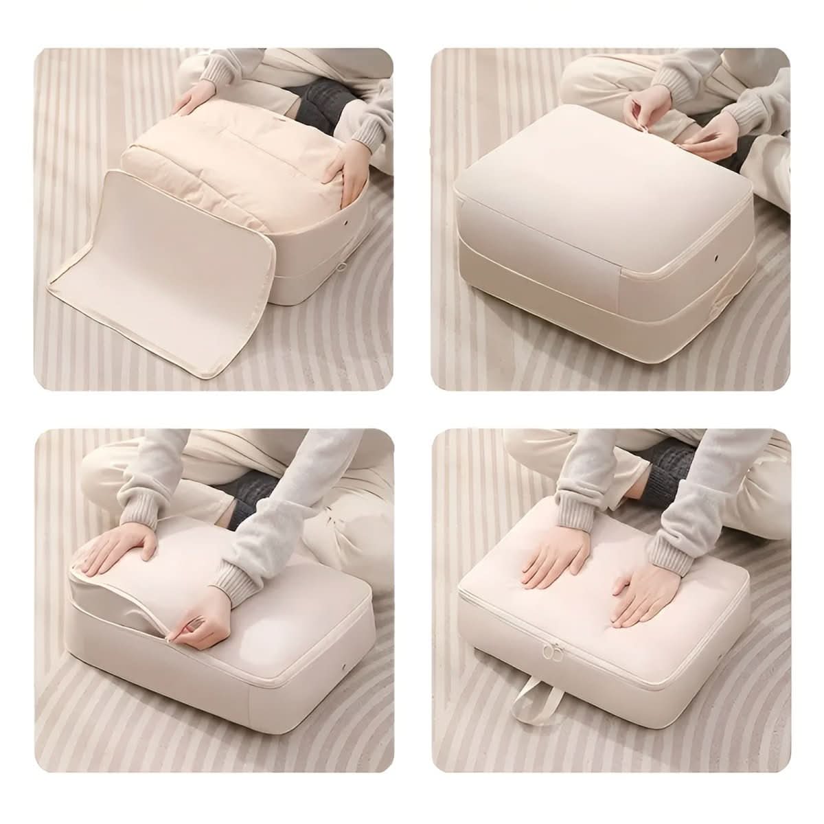 Compression storage bags for clothing & bedding with up to 50% volume reduction