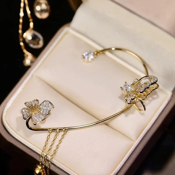 Elegant Statement Earrings with Butterfly Design and Shimmering Zirconia
