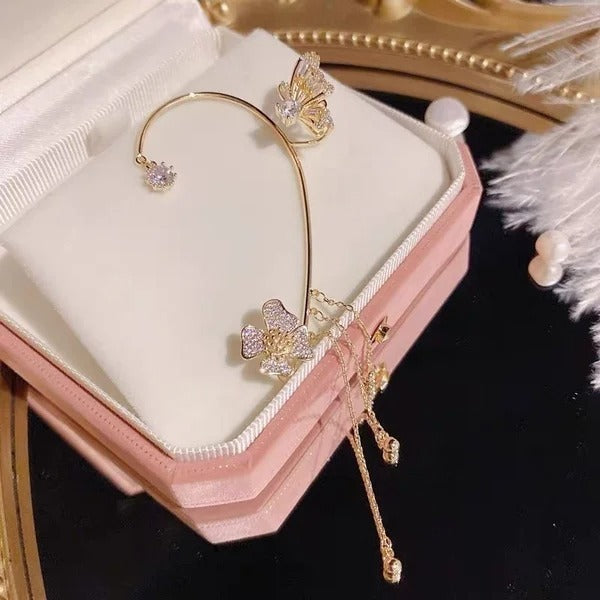 Elegant Statement Earrings with Butterfly Design and Shimmering Zirconia