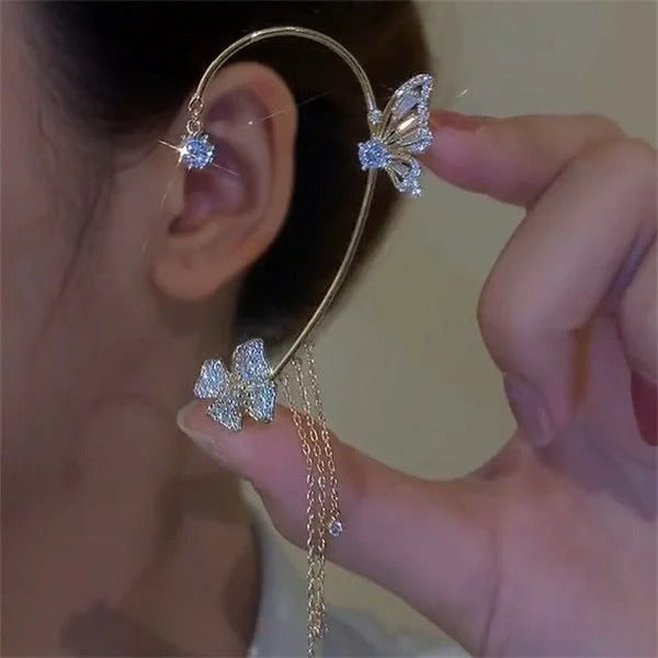 Elegant Statement Earrings with Butterfly Design and Shimmering Zirconia