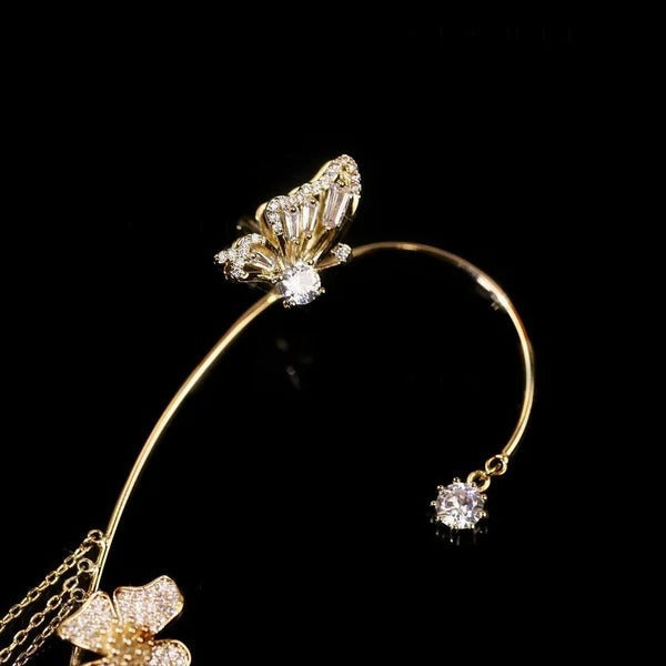 Elegant Statement Earrings with Butterfly Design and Shimmering Zirconia