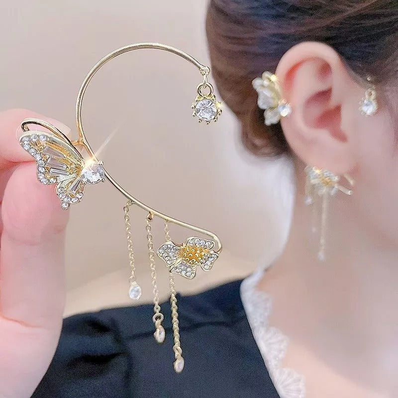 Elegant Statement Earrings with Butterfly Design and Shimmering Zirconia