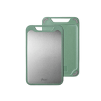 Double-sided stainless steel cutting board with non-stick surface and juice groove