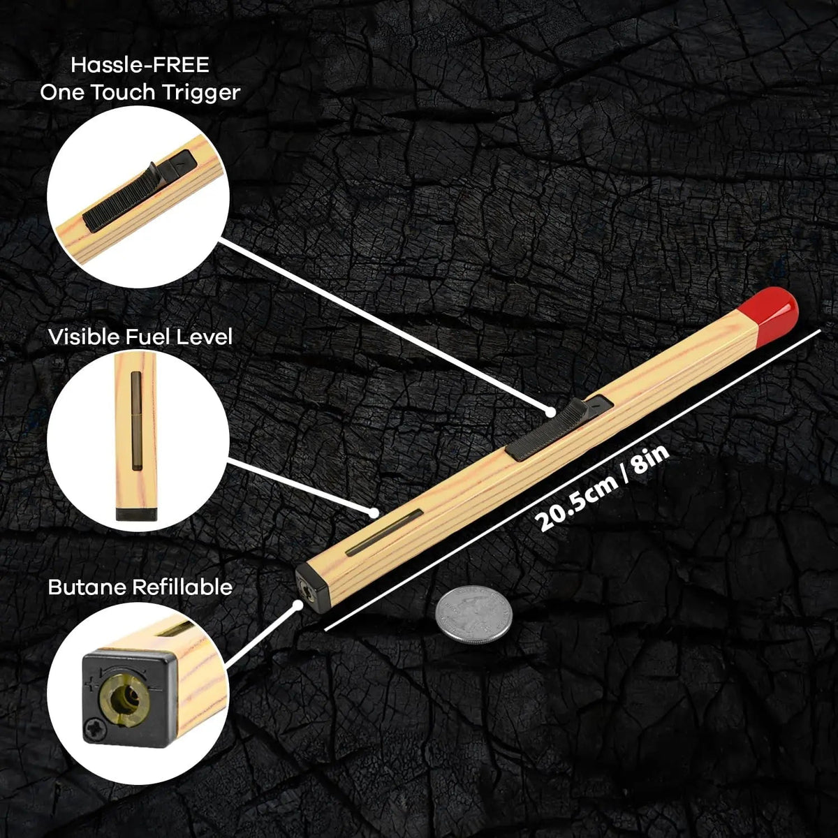 Stylish Refillable Butane Lighter in Matchstick Design