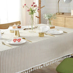 Striped Tassel Tablecloth, Microfiber Blend with Multiple Sizes