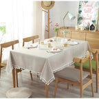 Striped Tassel Tablecloth, Microfiber Blend with Multiple Sizes
