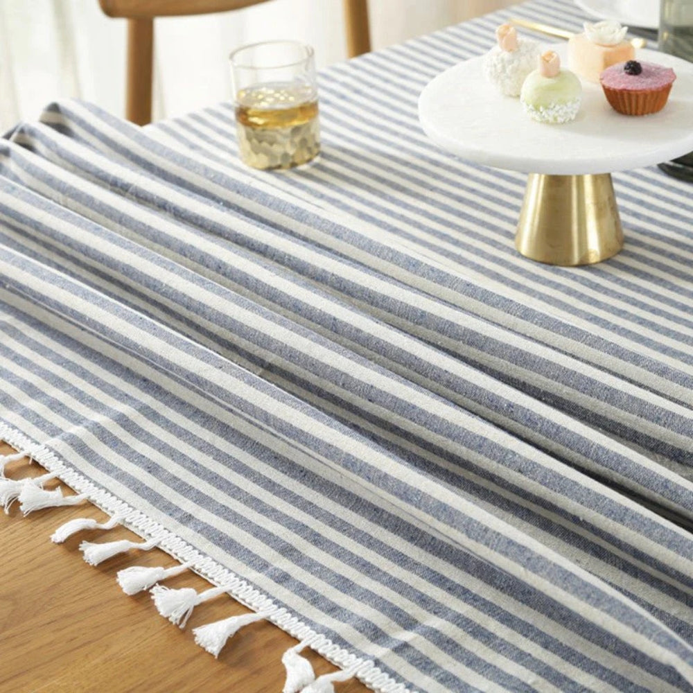 Striped Tassel Tablecloth, Microfiber Blend with Multiple Sizes