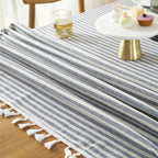 Striped Tassel Tablecloth, Microfiber Blend with Multiple Sizes