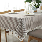 Striped Tassel Tablecloth, Microfiber Blend with Multiple Sizes