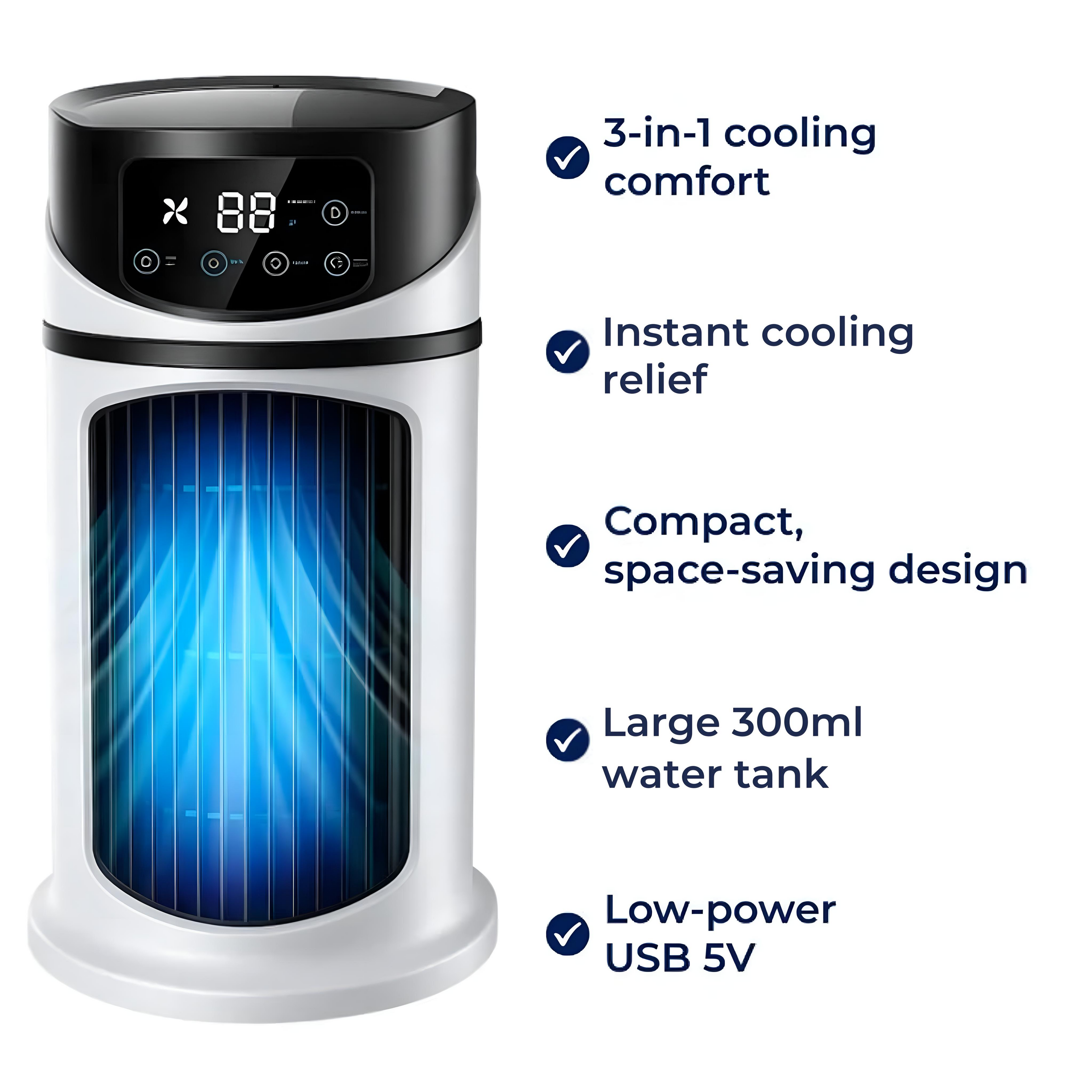 Rapid Cooling – USB 5V – 300ML Water Tank – Quiet Operation for Desk and Home Use
