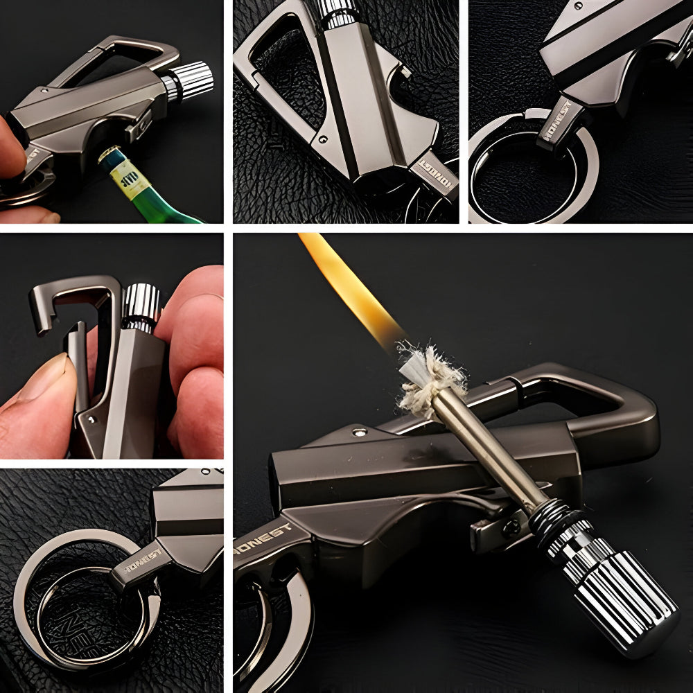 Waterproof Flint Fire Starter Keychain with Bottle Opener for Camping