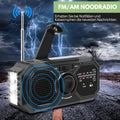 Portable emergency radio with solar panel and hand crank – FM/AM reception and power bank function