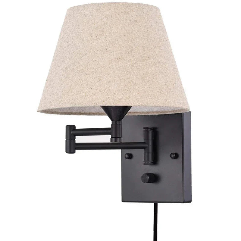 Swiveling wall lamp with fabric shade - Adjustable LED wall lamp for bedroom & living room