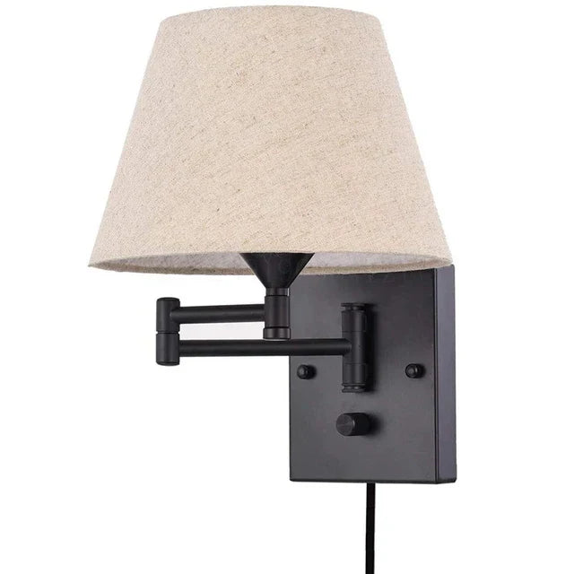 Swiveling wall lamp with fabric shade - Adjustable LED wall lamp for bedroom & living room